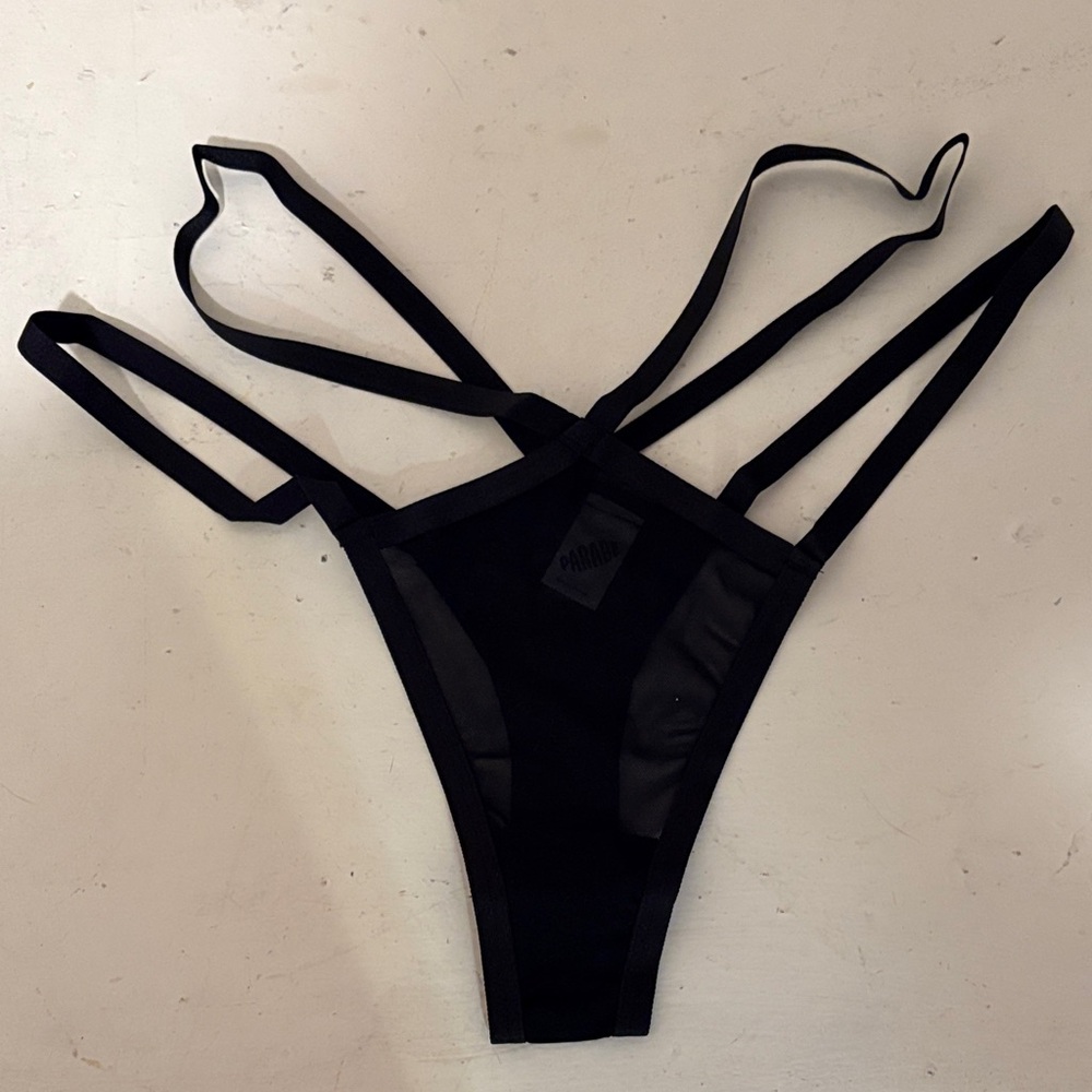NWT Parade Black Strappy Mesh Thong Size M